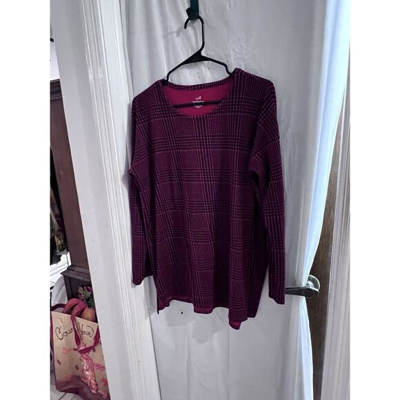 J. Jill Tops - J.JILL Simply Supima Crew-Neck Tunic Top Womens Sz M Red/Black Houndstooth Plaid